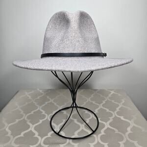 Unbranded Stylish Oatmeal Gray Fedora Hat with Black Band and Gold Accents